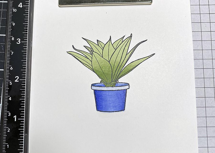 Coloring the plant with Copics and ink. 